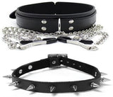 Bondage Fetish Collar w/ Non-Piercing Adjustable Nipple Clips Plus A Spike Rivet Choker