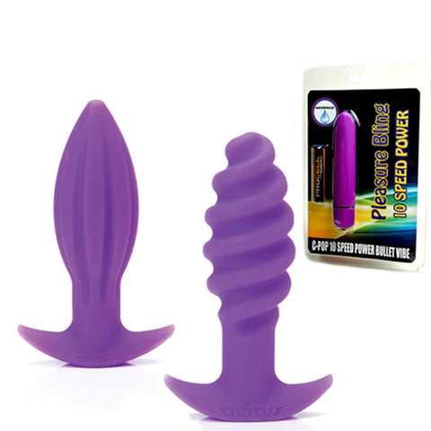 Butt Plug Set-Juice & Twist Textured Plugs, 1 Powerful C-POP 10 Speed Vibrating Bullet