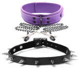 Bondage Fetish Collar w/ Non-Piercing Adjustable Nipple Clips Plus A Spike Rivet Choker