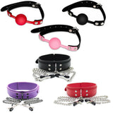 Kinky Fetish Bondage Collar w/ adj. nipple clips + Silicone Ball Gag Bundle