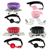 Kinky Fetish Bondage Collar w/ adj. nipple clips + Silicone Ball Gag Bundle