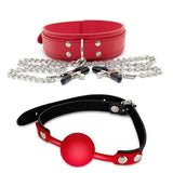 Kinky Fetish Bondage Collar w/ adj. nipple clips + Silicone Ball Gag Bundle