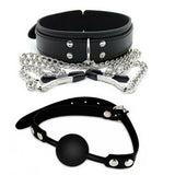Kinky Fetish Bondage Collar w/ adj. nipple clips + Silicone Ball Gag Bundle