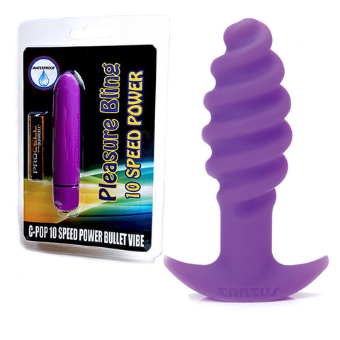Tantus Twist Silicone Beginner Anal Butt Plug and C-POP 10 Speed Vibe Bullet - Purple